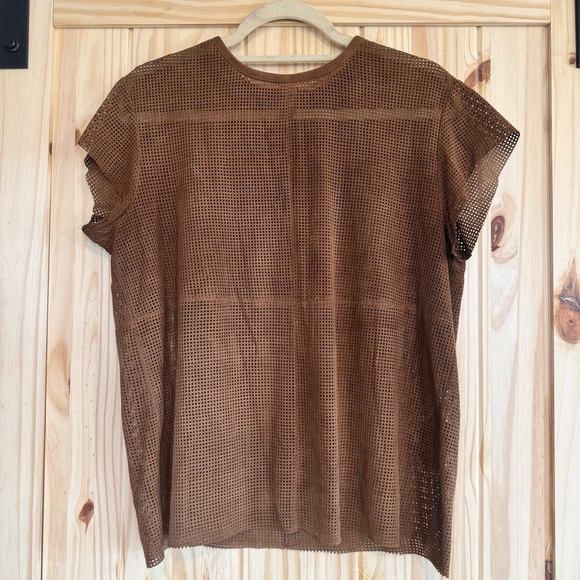 Muubaa Brown Suede Perforated Short Sleeve Top size 10 - Picture 4 of 7